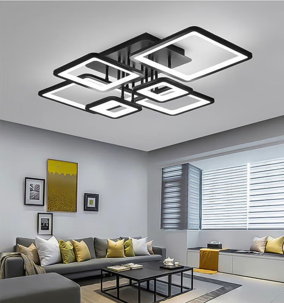 LUSTRA LED TELECOMANDA MODERNA NEGRU 6 CAPETE