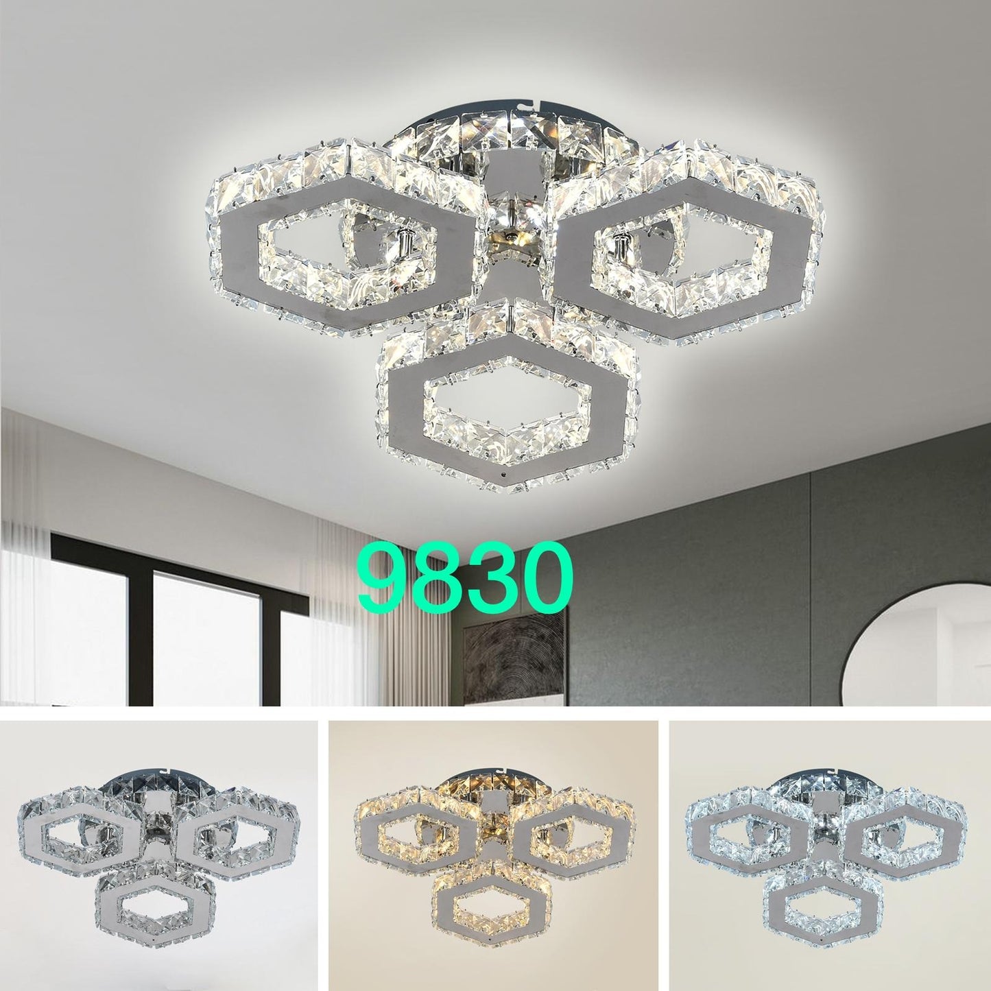 Lustra led cu Telecomanda, Lightman, Light 9830, Cristal